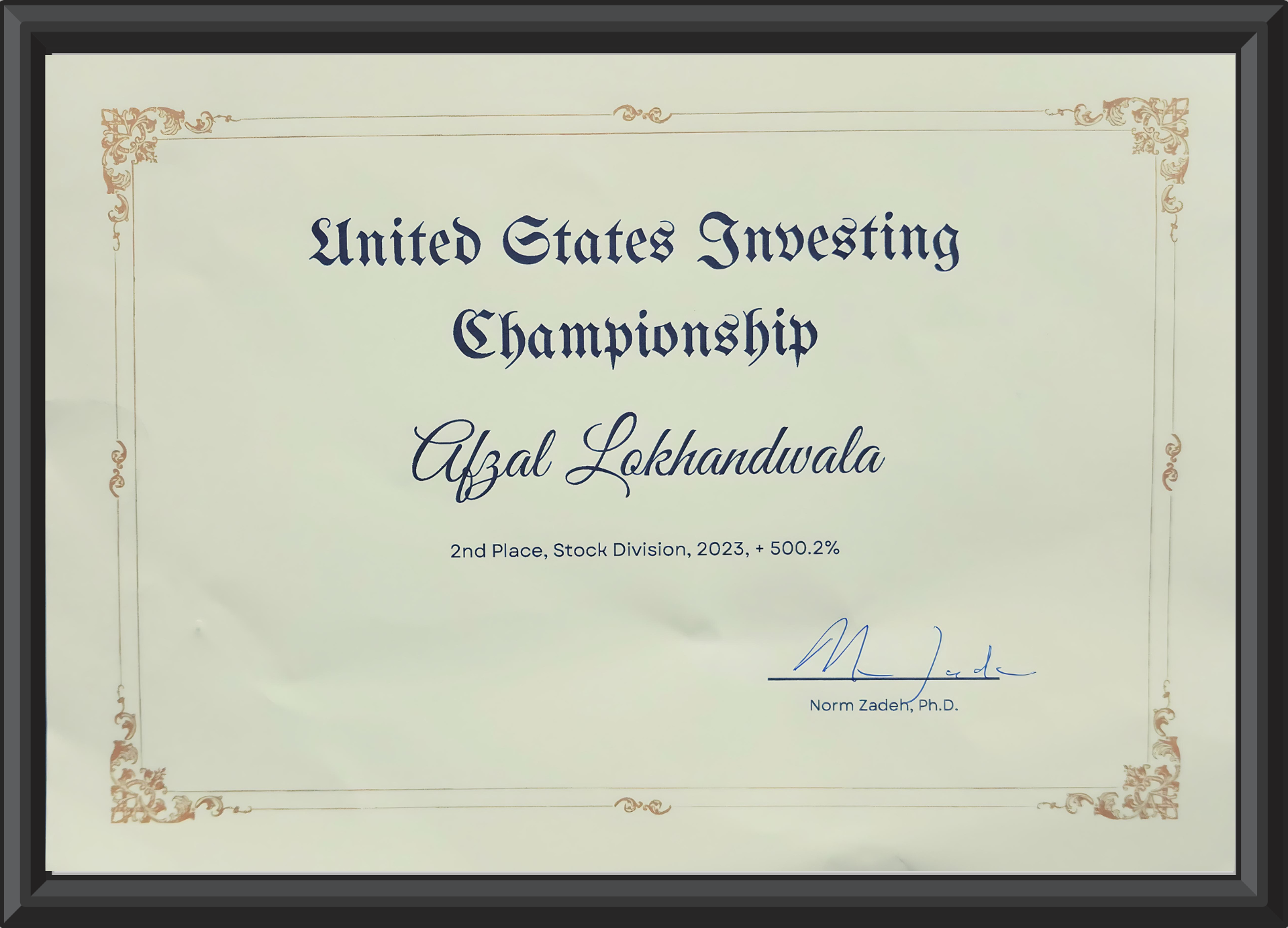 USIC Certificate Framed USIC Certificate Framed